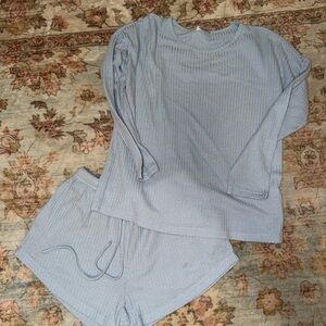 Women's Light Blue Waffle Lounge Set